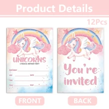 12Pcs Rainbow Unicorn Birthday Party Invitations, Perfect For Birthday Parties, Cute Unicorn Invitations, Rainbow Unicorn Invitations - Multicolor - View 9