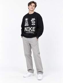 Sweatshirt Lengan Panjang Gaya Preppy dengan Logo Nike dan Tulisan Huruf Besar, Pria, Hitam - Hitam - View 6
