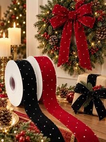 5 Yards Christmas Sequin Plush Ribbon Roll - Red & Black Shiny Diamond Plush Ribbon, Suitable For Holiday Christmas Tree Decoration, Luxury Gift Wrapping, DIY Hair Clip Making, Collar & Necklace Matching, And Handmade Craft Materials For Various Creative Applications - Rhinestone Ribbon - View 3