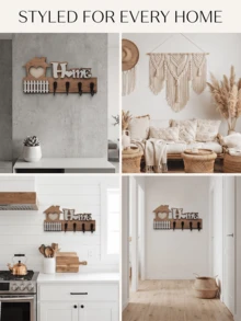 Solid Wood Wall-Mounted Multi-Hook Key Rack, Nordic Minimalist Entryway Key Holder, Creative Wall Decor Storage Organizer, Suitable For Hallway, Corridor, Kitchen, Office, Rustic Farmhouse And Modern Style, Space-Saving Entrance Key Hook - Multicolor - View 3