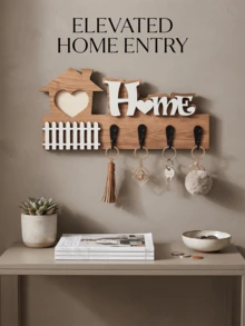 Solid Wood Wall-Mounted Multi-Hook Key Rack, Nordic Minimalist Entryway Key Holder, Creative Wall Decor Storage Organizer, Suitable For Hallway, Corridor, Kitchen, Office, Rustic Farmhouse And Modern Style, Space-Saving Entrance Key Hook - Multicolor - View 2