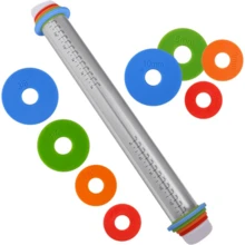 Adjustable Stainless Steel Dough Rolling Pin With 4 Thickness Rings And Scale Markings, Non-Stick Dough Roller, Suitable For Baking Cookies, Pizza, Pie, Pasta And Pastries - Multicolor - View 12