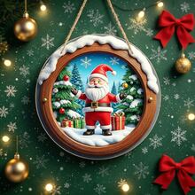 1pc 2D Santa Claus Snow Scene Decorative Sign, Round Acrylic Signboard - Suitable For Home Decor, Living Room, Bedroom, Study, Office, Room Decoration - A - View 4