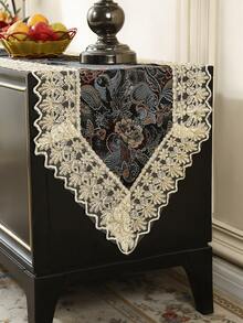 HXARTMIS 1pc Vintage Floral Print Table Runner, Gold Lace Hollow Embroidery Tablecloth, Rectangular Decorative Table Runner, Suitable For Sideboard, Dining Table, Wedding, Party, Home Decor - Black - View 6