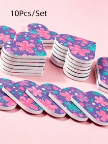 Nail Care Tool Set, Purple Heart-Shaped Floral Pattern Polishing Nail File, Nail Edge File, Frosted Shaping And Polishing Strip, Suitable For Beginners And Nail Salons - Multicolor - View 8