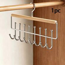 1/2pcs Multi-Functional Solid Wood Storage Rack With 16 Rotating Non-Slip Solid Wood Hooks, Pull-Out Closet Organizer, Suitable For Clothes, Hats, Underwear, Tank Tops, Belts And Ties, Space-Saving For Home And Dorm Wardrobe - Multicolor - View 7