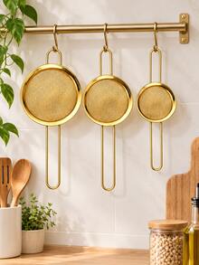 3pcsStainless Steel Fine Mesh Strainer Set, Gold Kitchen Sieve With Long Handle For Tea, Flour, Powder, Juice & Food Filtering, Multipurpose Handheld Kitchen Strainer - Multicolor - View 4