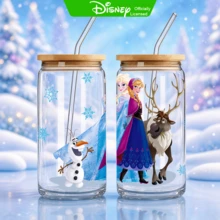 Disney Frozen Glass Tumbler With Bamboo Lid & Straw, Elsa & Olaf Iced Coffee Cup Holiday Gift, 1pc - Frozen - View 1