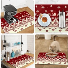 1pc Dish Drying Mat, Coffee Machine Mat, Christmas Reindeer Sleigh Pattern Dish Drying Mat, Kitchen Dish Drainer Mat, Protect Tabletop, Suitable For Home Kitchen, Christmas Holiday Atmosphere Decor Mat, Multi-Purpose Drying Mat, Home Gift, Tabletop Decoration - XYLSD-1154 - View 11