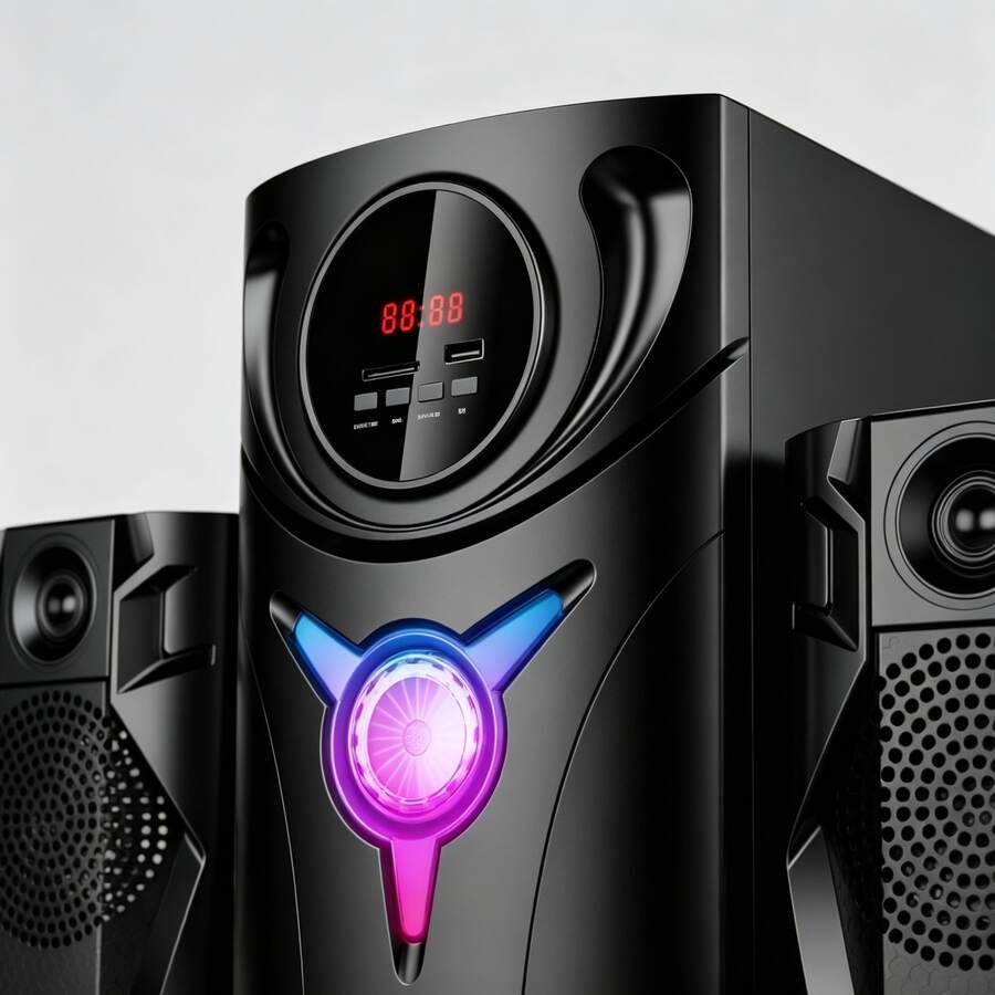 Sistema de altavoces torre negro con dos satélites y luces RGB - A - Ver 1
