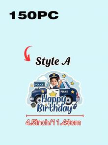 Personalized Face Photo Cake Topper, Custom Happy Birthday Cake Topper With Your Photo, Fun Birthday Cake & Cupcake Decorations, Police Car Theme Party Supplies, Custom Photo Cake Decor For Kids Boys Birthday Parties - Multicolor - View 13