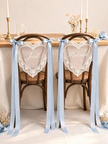 Personalized Just Married Signs For Chairs - Bride & Groom Wedding Reception Decor, Heart Lace Chair Sign, Sweetheart Table Sign Decor - Multi-color Heart Lace Seat Tag - View 2