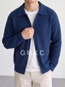 GRKC Men's Double Zipper Knit Cardigan Sweater, Fashion Casual Loose Fit, Autumn/Winter - Blue - View 4