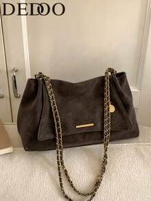 Dedoo Solid Color Flap Chain Shoulder Bag, Fashionable Soft Crossbody Bag, Suitable For Girls, Women, - Coffee - View 8