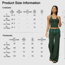 Bohemian Style Women's Halter Neck Crop Top & Wide Leg Pants Set, High Elasticity Plaid Detail Sexy Autumn Two Pieces Outfit - Dark Green - View 7