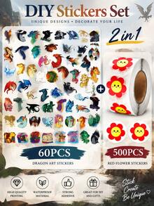 60PCS Dragon Aesthetic Stickers Collection, Colorful Fantasy Dragon Decals, Unique Artwork Stickers For Notebook, Tablet, Phone Case, Scrapbook Decoration, DIY Creative Supplies, Holiday Gift - Multicolor - View 9