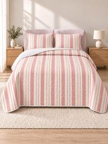 Set Sprei Quilted Lembut Motif Tenun Warna Peach Pink 3pcs (1 Sprei, 2 Sarung Bantal, Isian Bantal Tidak Termasuk) Bernapas & Nyaman, Dapat Digunakan Sepanjang Musim, Hadiah Liburan, Cocok Untuk Hotel, Rumah Tamu, Kamar Tidur, Sprei Ultra Lembut, Bernapas & Menyerap Keringat - MultiWarna - View 2