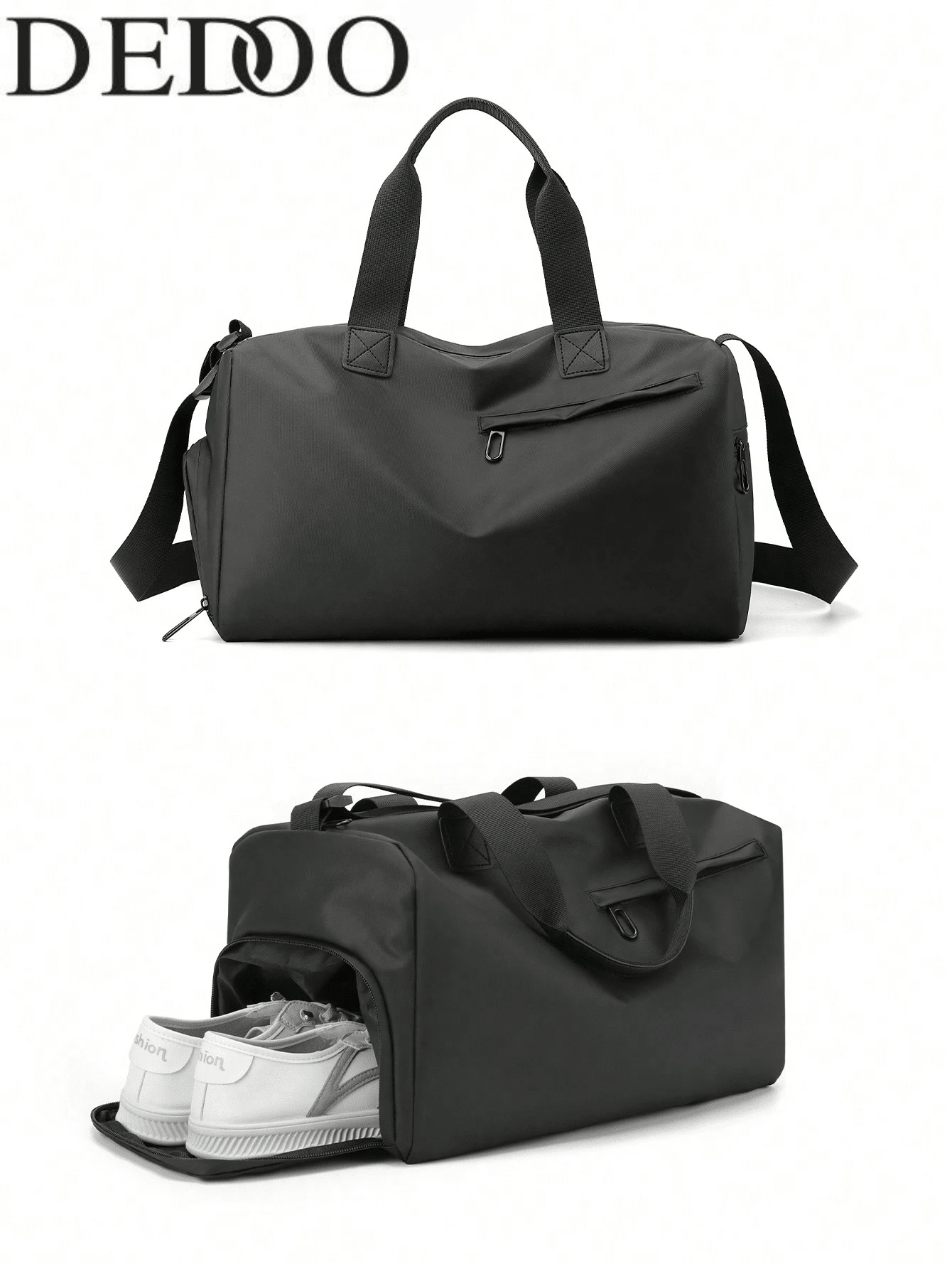 Dedoo Handbag For Men, With Separate Shoe Compartment, Large Capacity Black Shoulder/Crossbody Bag, Gym Duffle, Weekender, Travel Holdall, Minimalist Style