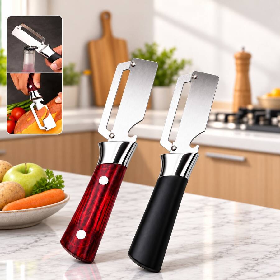 2-In-1 Stainless Steel Vegetable Peeler & Bottle Opener, Multifunction Manual Kitchen Peeling Tool For Potatoes, Carrots, Fruits & Vegetables, Ergonomic Handle Kitchen Gadget