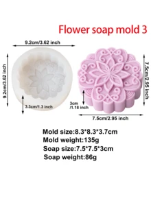 3D Round Flower Shaped Silicone Soap Mold, Classic Pattern, Round Flower Design, Suitable For Making Soap, Candles, Resin, Etc., DIY Handmade Gifts - White - View 10