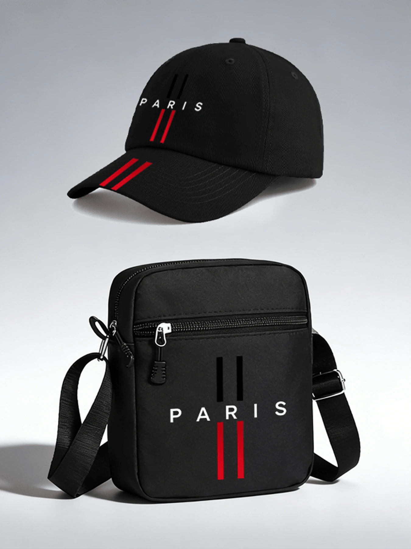 1pc/2pcs "Paris"Letter Pattern Print Unisex Street Fashion Outdoor Sports Baseball Cap And Crossbody Bag, Adjustable, Gift For Yourself Or Friends - Multicolor - View 1
