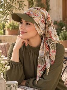 Women Floral Printed Hijab Cap With Brim, Lightweight Chiffon Turban Hat, Sun Protection Baseball Style Headscarf For Daily Outdoor - Multicolor - View 6