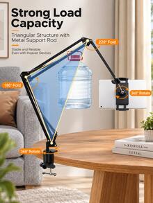 Adjustable Tablet Stand, Arm Mount, Long Arm Desk Clamp Tablet Holder, 360° Rotating Flexible Tablet Stand, Suitable For Bed, Sofa, Office, Foldable Metal Arm Holder, Compatible With IPad Pro Air Mini Tablets, Hands-Free Reading, Gaming, Work Accessory - View 7