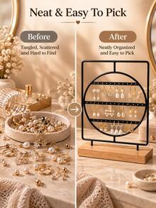 Earring Display Stand, Jewelry Display Rack With Wooden Base, Multi Layer Earring Organizer Holder, Metal Jewelry Storage Stand For Earrings Necklace Accessories, Desktop Jewelry Display Showcase For Bedroom Vanity, Boutique Store Counter Decor - Multicolor - View 5