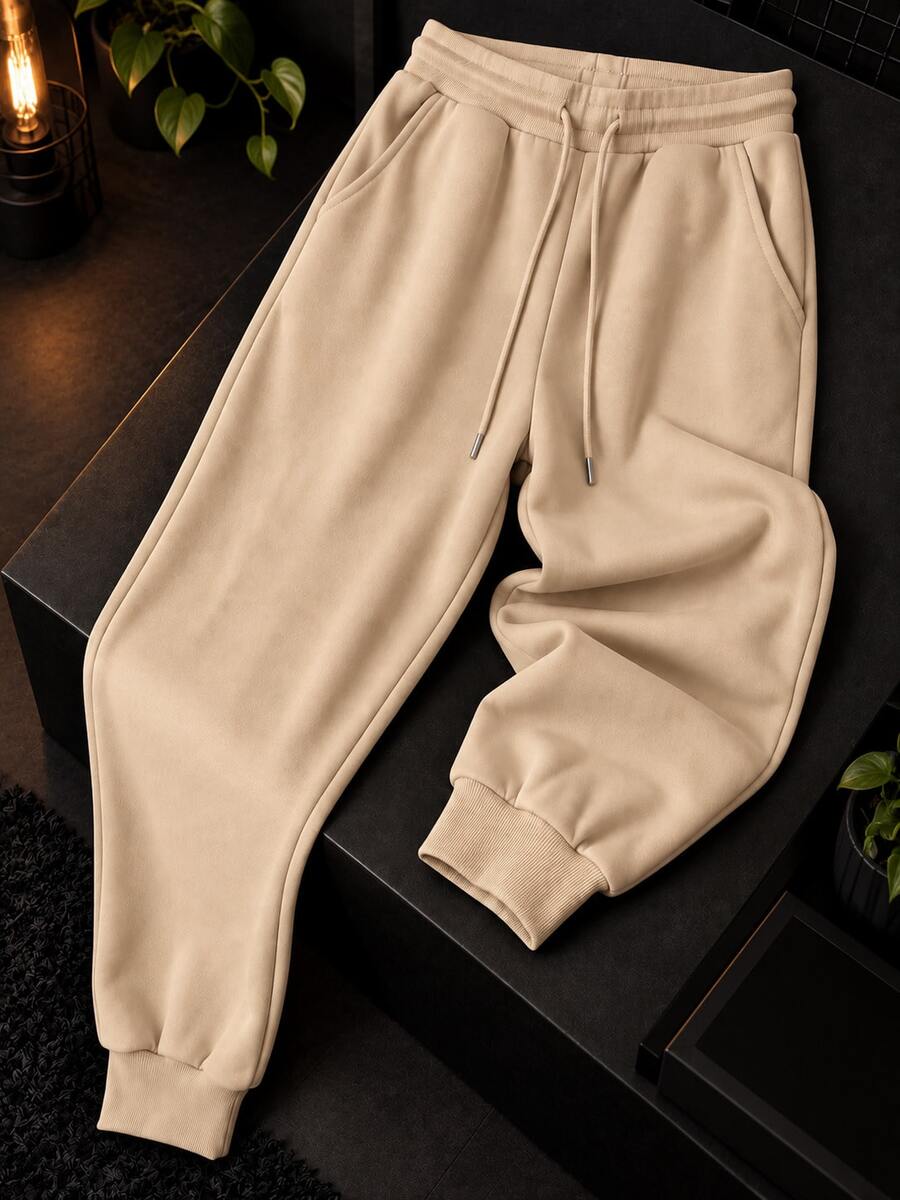 Pantalones deportivos pans pants dama mujer casuales casual pantalón wide leg pierna ancha estilo deportivo bolsas bolsillos funcionales tela cómoda suave cintura elástica ajuste holgado tir - Beis - Ver 1