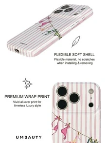 UMBAUTY 1pc Pink & White Striped With Bikini Pattern Design, Compatible With Phone 18 Pro Max, Fits Apple 18/17/16/15/14/13/12/11 Pro Max/Plus/Mini 17e, Full Coverage High-Definition Printed Soft Shell Phone Case, Raised Screen/Lens Protection, Unisex, Ideal Gift For Girlfriend On Halloween, Valentine's Day, Easter, Wedding Season And Birthday - Multicolor - View 5