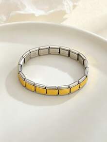 1 pieza Pulsera de acero inoxidable de estilo italiano de moda con módulos DIY de múltiples patrones, adecuada para uso diario, citas, festivales y regalos - Multicolor - Ver 16