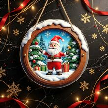 1pc 2D Santa Claus Snow Scene Decorative Sign, Round Acrylic Signboard - Suitable For Home Decor, Living Room, Bedroom, Study, Office, Room Decoration - A - View 5