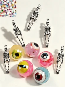 5/10 Random Acrylic Colored Eyeball Alloy Skull Set, Suitable For Home Decor Making, Necklace Bracelet Earring DIY Accessories, Bag Pendant, Micro Landscape Creative Decoration, Party Small Gift Handmade - Multicolor - View 15