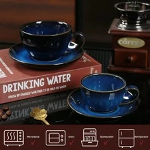 Classic Ceramic 2pcs Coffee Cup & Saucer Set, Vintage Color Series, Suitable For Home Or Cafe, Dishwasher, Microwave, Oven, Refrigerator - Multicolor - View 2