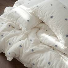 3Pcs 120G High-Weight Premium Soft Comfortable Breathable Pure White Fabric, Blue Bell Embroidery Duvet Cover Set (1Pc Duvet Cover + 2Pcs Pillowcases, No Filling), Exquisite White Ruffle Bedding Set Suitable For Girls Room Dormitory Single Double Queen King Size Machine Washable, Suitable For All Seasons - Blue and White - View 17