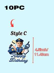 Personalized Face Photo Cake Topper, Custom Happy Birthday Cake Topper With Your Photo, Fun Birthday Cake & Cupcake Decorations, Police Car Theme Party Supplies, Custom Photo Cake Decor For Kids Boys Birthday Parties - Multicolor - View 28