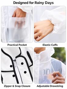 1pc Thickened EVA Raincoat With Detachable Double Brim, Transparent Hooded Full Coverage Rain Poncho With Waterproof Pocket, Windproof Long Rain Gear, Unisex, Suitable For Electric Scooter, Motorcycle, Cycling, Commuting, Hiking, Travel And Outdoor Activities - Multicolor - View 4