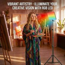 This 10-Inch Square LED Light, With An Adjustable Tripod (15.7 To 43.3 Inches In Length), Features 38 Color Modes And Is A Multi-Functional Fill Light For Selfies, Makeup, And Live Streaming. It Also Includes A Phone Holder. - A - View 8