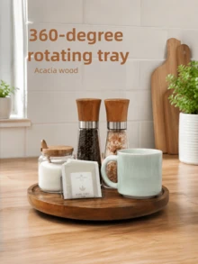 1pc Wooden Rotating Tray, Kitchen Tools Kitchen Accessories, Home Decor Christmas Decor, Suitable For Storing Small Items To Keep Countertop Tidy, Suitable For Christmas - Chocolate Brown - View 7