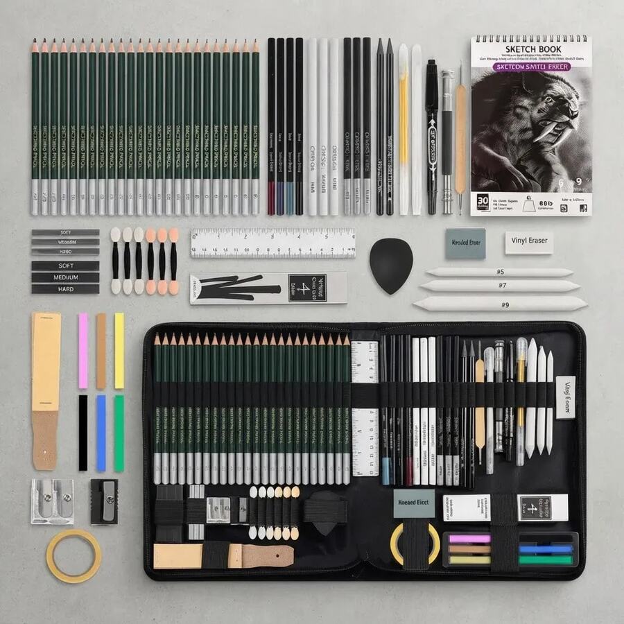 75-Pack Sketch Drawing Pencils Kit With Sketchbook,Include Graphite,Charcoal Pencils And Artists Tools,Pro Art Drawing Supplies,Ideal For Sketching Shading - 75-piece Sketching Set - View 1