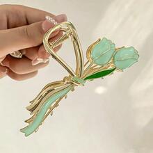 3/1pc Pink Tulip Metal Hair Claw,High-End Feeling Girl Hair Clip,Suitable For Large Hair Volume,Daily Use Hair Accessory Summer - Purple - View 13