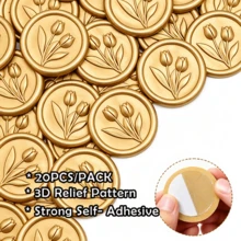 20入/包 3D 浮雕鬱金香蠟封貼紙，婚禮邀請函信封封印，自黏珍珠白貼紙，適用於邀請函、禮品包裝、聖誕節 - 棕色 - 鬱金香-棕色 - 查看 11