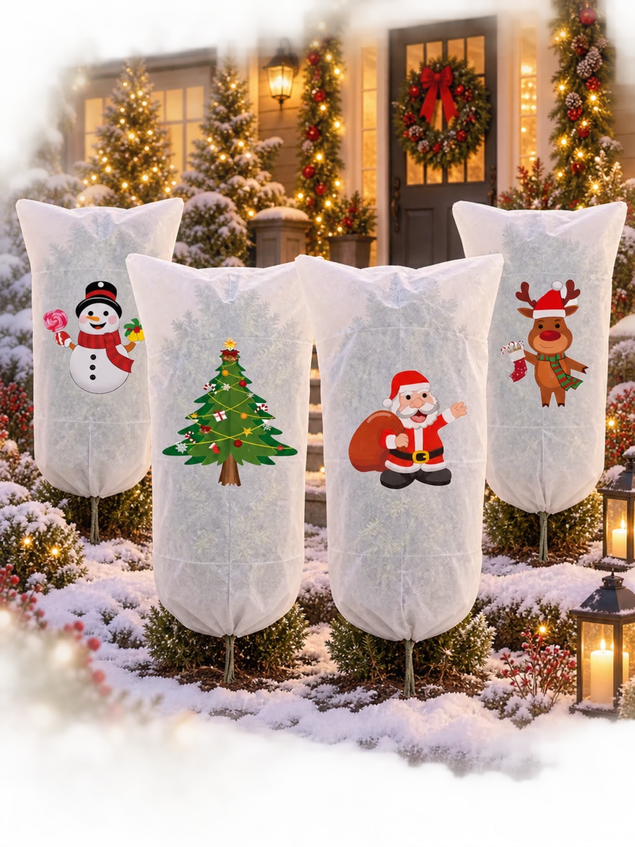 1 buah - Penutup Pelindung Embun Beku Tanaman Natal, Tas Jaket Musim Dingin Tanaman Non-Woven yang Dapat Digunakan Kembali dengan Tali Serut, Motif Rusa, Pohon, Manusia Salju, Santa, Tas Pelindung Tanaman untuk Pot Taman Luar Ruangan, Tersedia 4 Gaya - Penutup antibeku tanaman - View 1