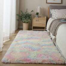 Soft Long Carpet, Suitable For Bedroom And Living Room, Rainbow Fluffy Shaggy Bedside Rug, Long Plush Carpet, Non-Shedding, Suitable For Girls Room Home Decor - Multicolor - View 12