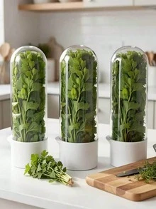 1/2/3 buah Wadah Penyimpanan Rempah Kulkas, Wadah Penyimpanan Rempah Kulkas, Ketumbar, Mint, Peterseli, Asparagus, Botol Penyegar Sayuran, Menjaga Sayuran Tetap Segar Selama 2-3 Minggu (Kotak Penyegar) - Putih - View 5