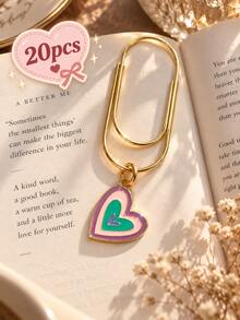 1 buah/20 buah/50 buah Pembatas Buku Logam Hati Enamel Girly, Pembatas Buku Klip Kertas Paduan Logam Hati Berwarna Manis - Rectangle - View 7