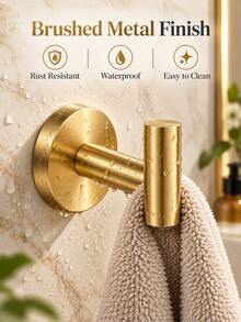 Estantería de almacenamiento de baño montada en la pared de oro moderno, juego de toalleros de acero inoxidable, estantería de almacenamiento de baño de lujo montada en la pared con toallero y ganchos - Dorado - Ver 7