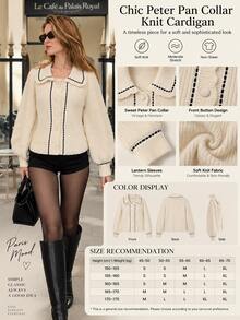 Elegant Preppy Style Women's French Vintage Colorblock Trim Sweet Peter Pan Collar Front Button Long Sleeve Knit Cardigan Sweater Autumn - Apricot - View 6
