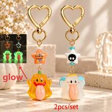 1pc/2pcs Unisex Halloween Glow-In-The-Dark Big Tongue Ghost Funny Pendant, Halloween Element Star Beaded Heart Keychain, Creative Bag Charm Accessory - Multicolor - View 2