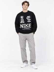 Sweatshirt Lengan Panjang Gaya Preppy dengan Logo Nike dan Tulisan Huruf Besar, Pria, Hitam - Hitam - View 7